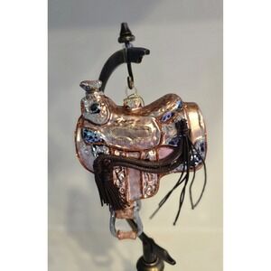 Melrose Int Glass Saddle Glitter Christmas Ornament Cowboy Cowgirl New With Tag
